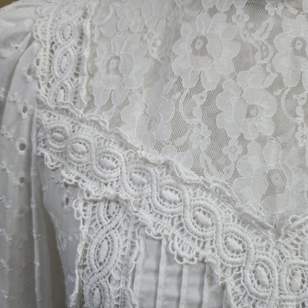 Princess Kaiulani Hawaiian Vintage Lace Dress Womens Medium White Victorian Boho - Picture 12 of 15